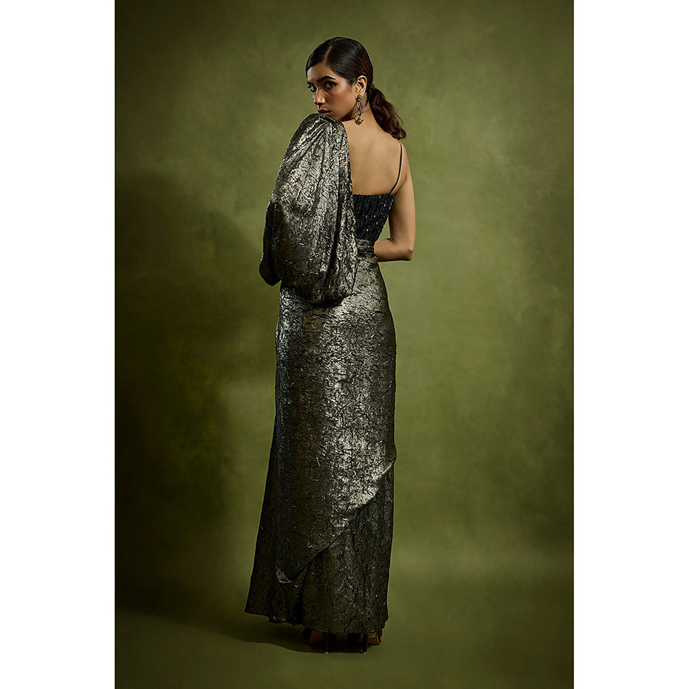 BABITA M Black Textured Foil Drape Gown