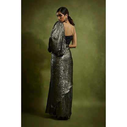 BABITA M Black Textured Foil Drape Gown