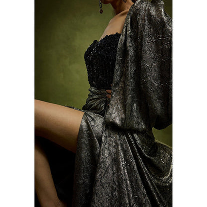 BABITA M Black Textured Foil Drape Gown
