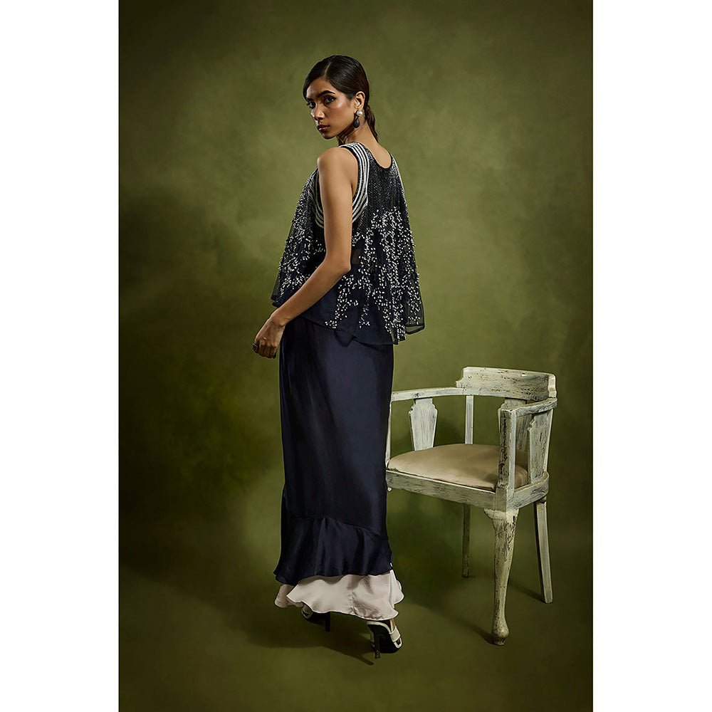 BABITA M Blue Drape Skirt With Cape And Barlette (Set of 3)