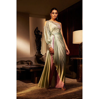 BABITA M Green One Shoulder Longline Drape Jumpsuit