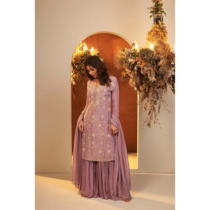 Baidehi Lavender Embroidered Kurta with Sharara and Dupatta (Set of 3)