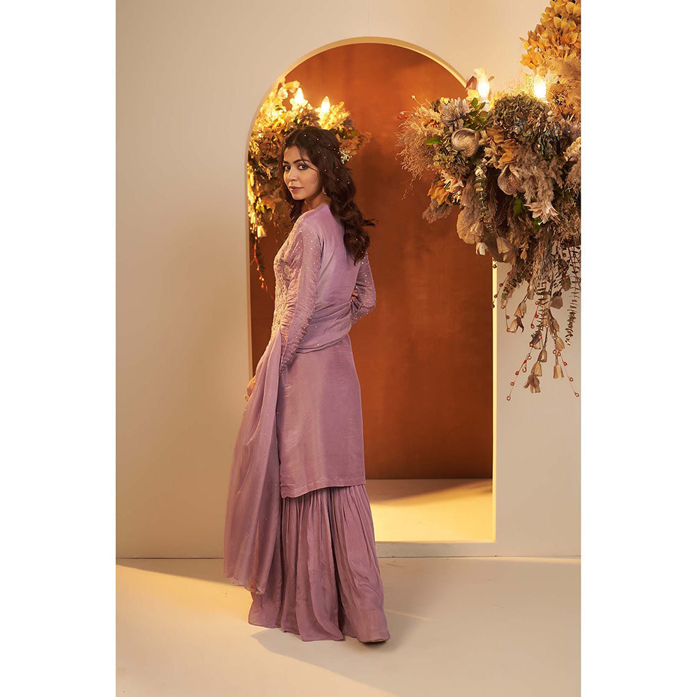 Baidehi Lavender Embroidered Kurta with Sharara and Dupatta (Set of 3)