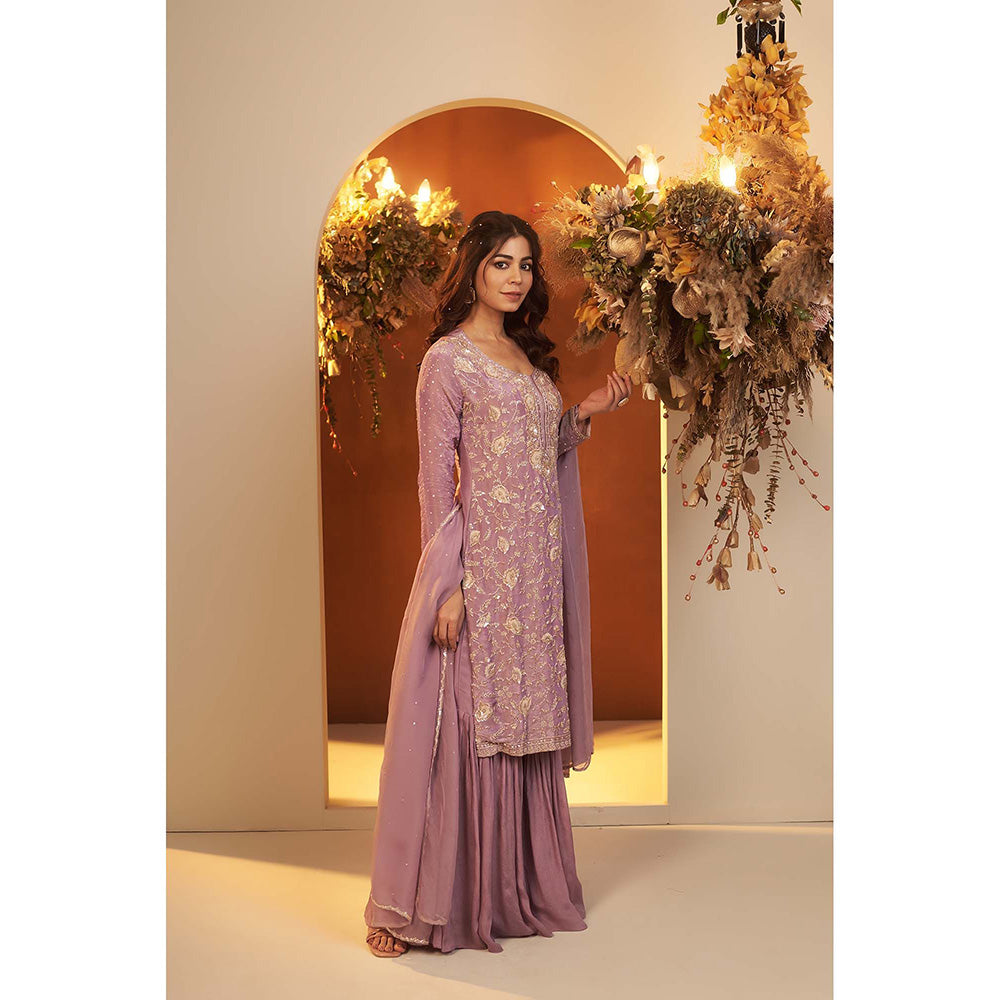 Baidehi Lavender Embroidered Kurta with Sharara and Dupatta (Set of 3)