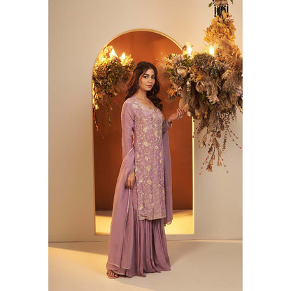 Baidehi Lavender Embroidered Kurta with Sharara and Dupatta (Set of 3)