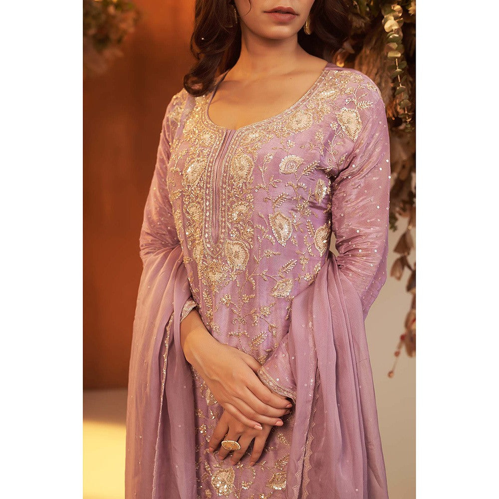 Baidehi Lavender Embroidered Kurta with Sharara and Dupatta (Set of 3)