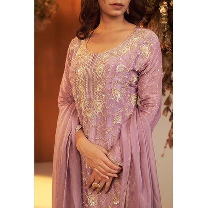 Baidehi Lavender Embroidered Kurta with Sharara and Dupatta (Set of 3)