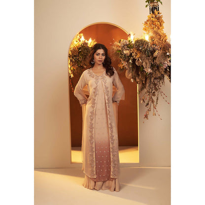 Baidehi Beige Jacket with Ombre Anarkali Kurta Palazzo and Dupatta (Set of 4)