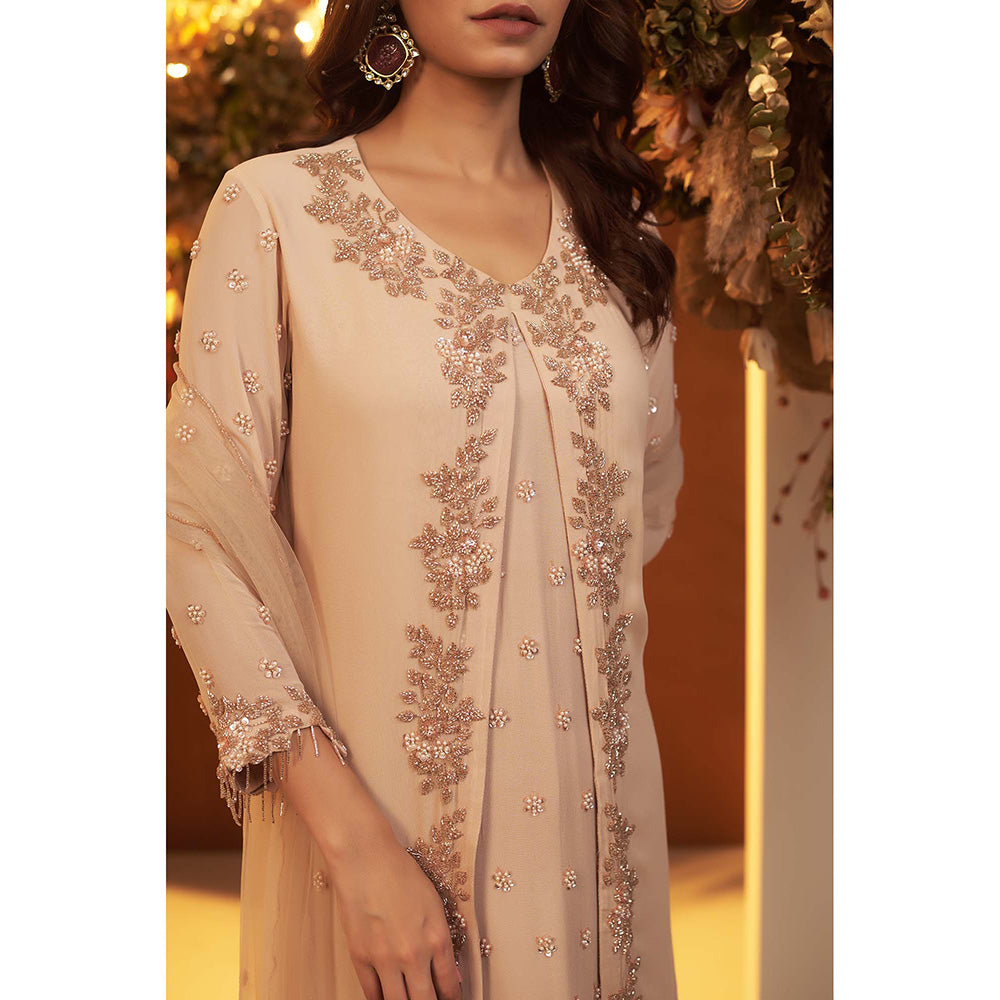 Baidehi Beige Jacket with Ombre Anarkali Kurta Palazzo and Dupatta (Set of 4)