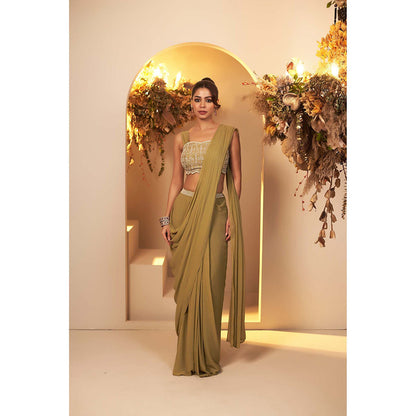 Baidehi Sage Green Draped Saree with Stitched Blouse