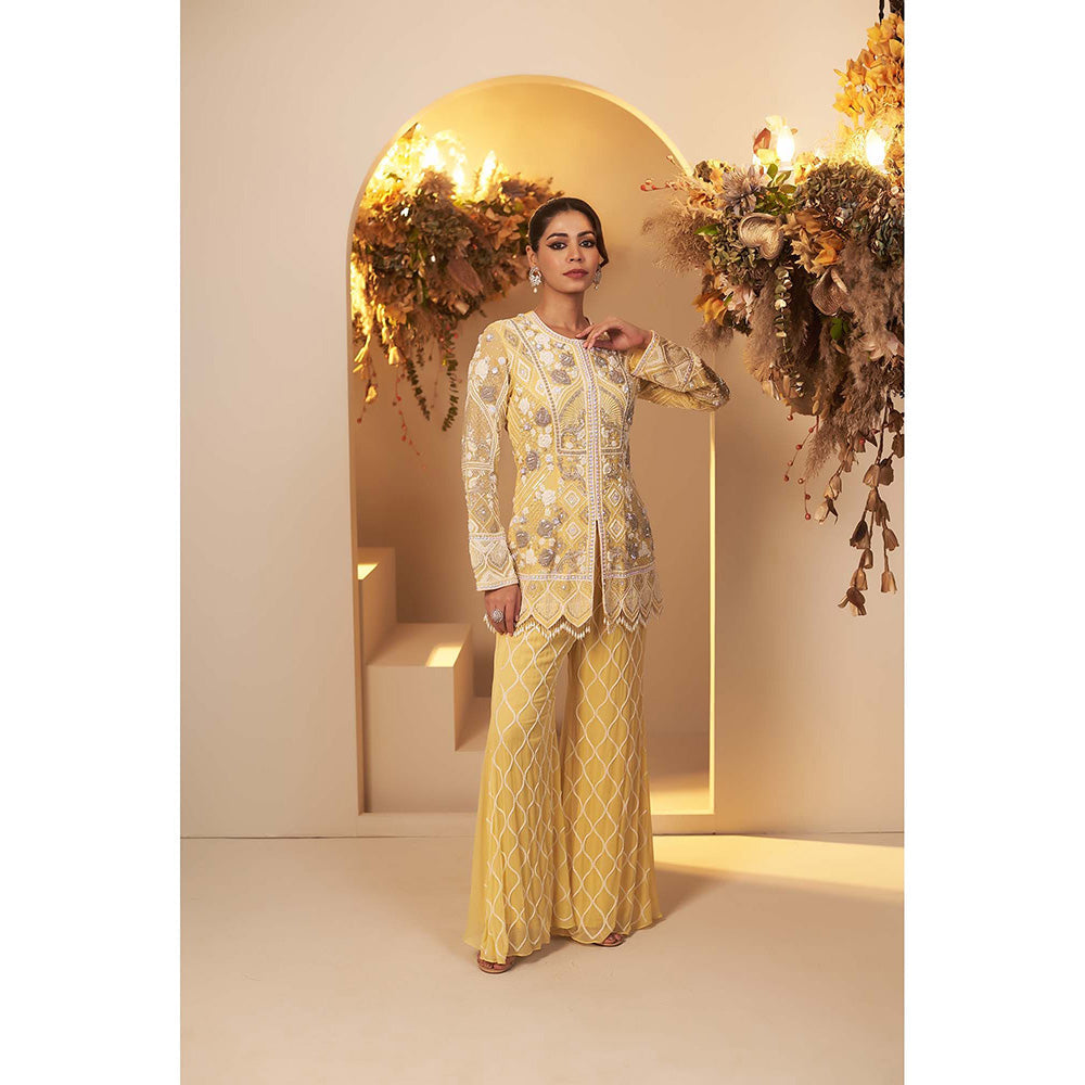 Baidehi Pastel Yellow Embroidered Short Kurta with Palazzo (Set of 2)