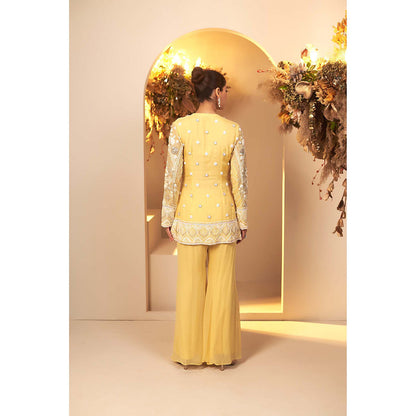 Baidehi Pastel Yellow Embroidered Short Kurta with Palazzo (Set of 2)