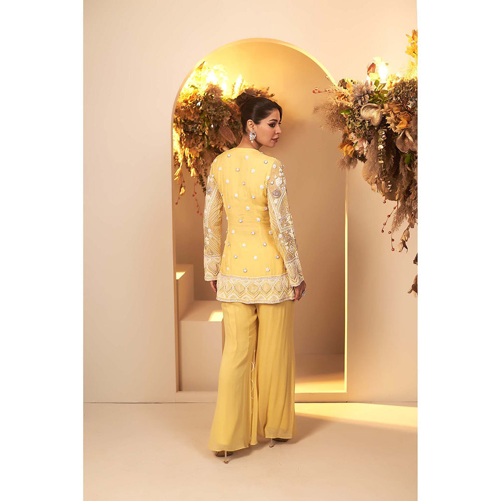 Baidehi Pastel Yellow Embroidered Short Kurta with Palazzo (Set of 2)
