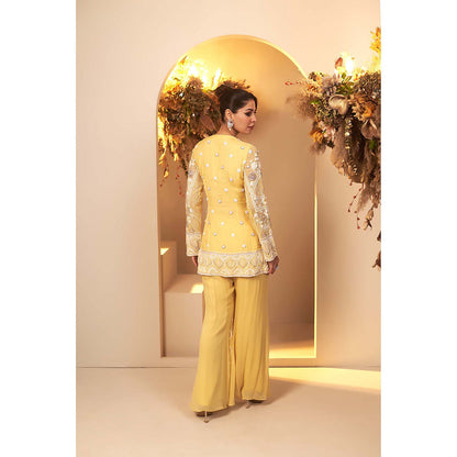 Baidehi Pastel Yellow Embroidered Short Kurta with Palazzo (Set of 2)