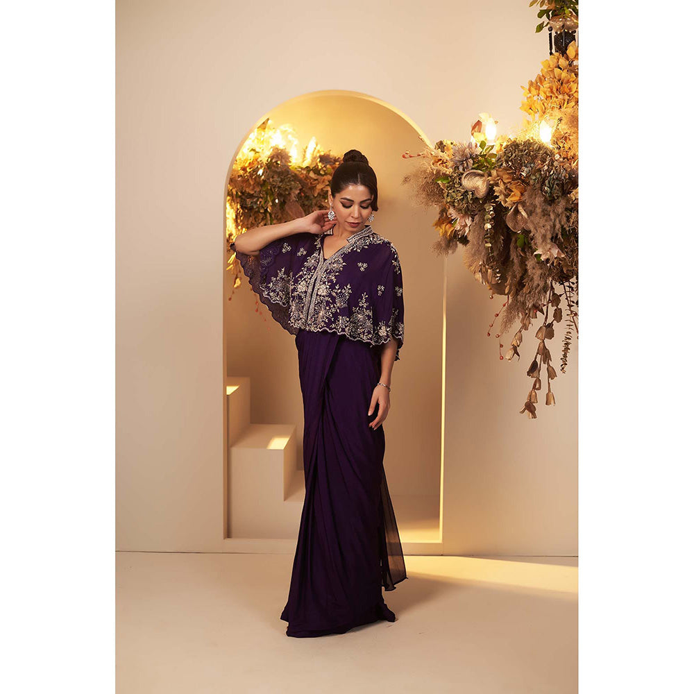 Baidehi Purple Pre-Drape Saree with Stitched Blouse and Cape