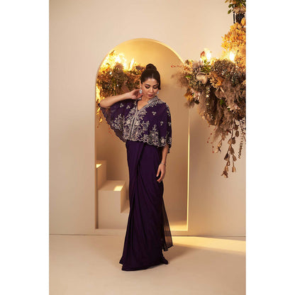 Baidehi Purple Pre-Drape Saree with Stitched Blouse and Cape
