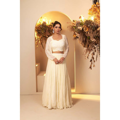 Baidehi Pearl Cream Stitched Blouse with Lehanga and Jacket (Set of 3)