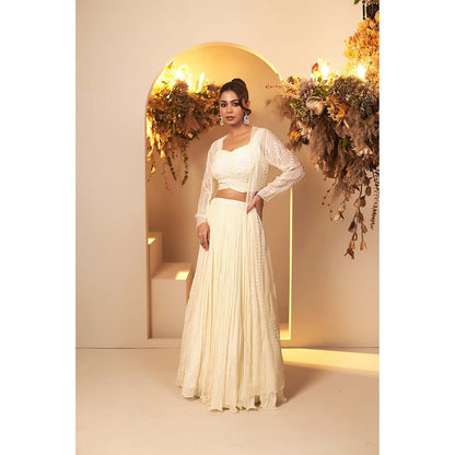 Baidehi Pearl Cream Stitched Blouse with Lehanga and Jacket (Set of 3)