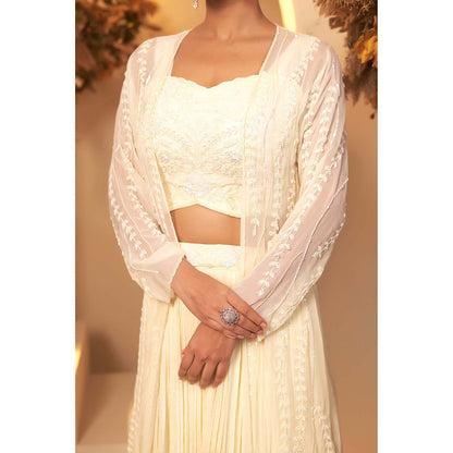 Baidehi Pearl Cream Stitched Blouse with Lehanga and Jacket (Set of 3)