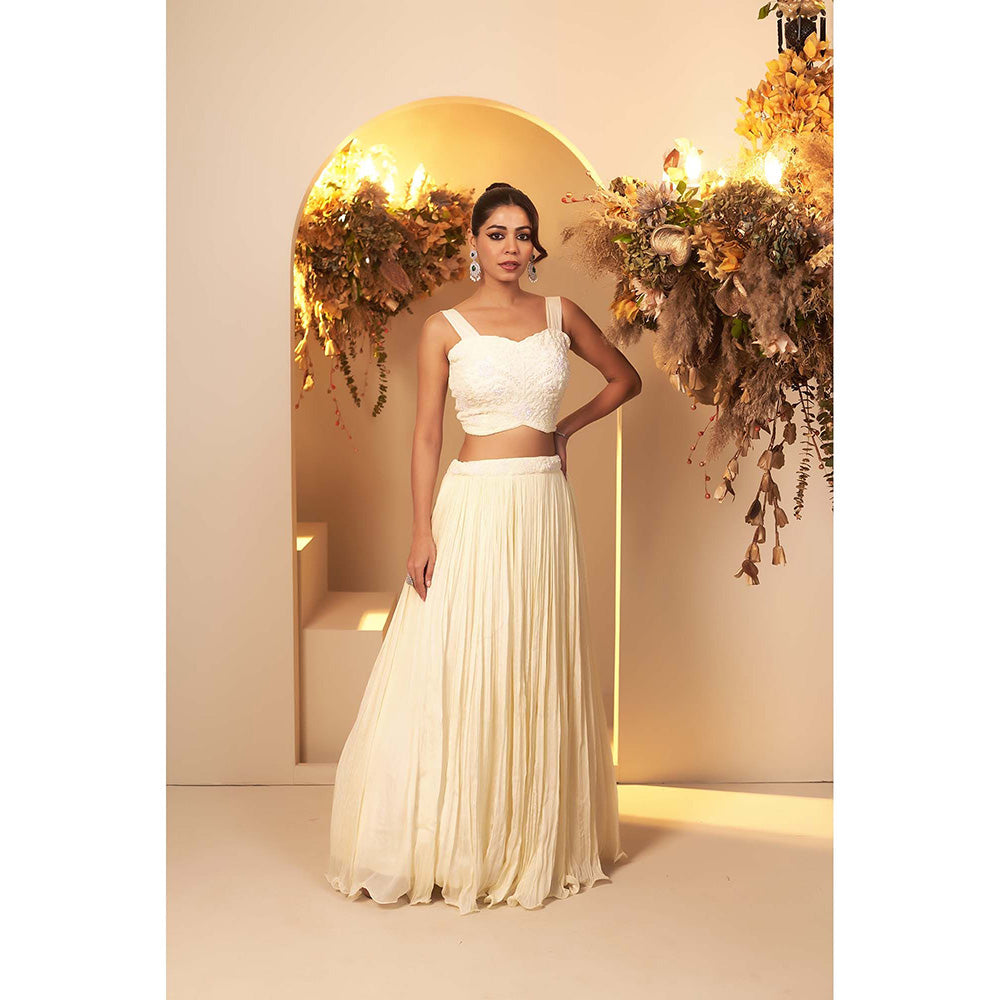 Baidehi Pearl Cream Stitched Blouse with Lehanga and Jacket (Set of 3)