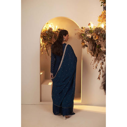 Baidehi English Blue Embroidered Kurta with Sharara and Dupatta (Set of 3)