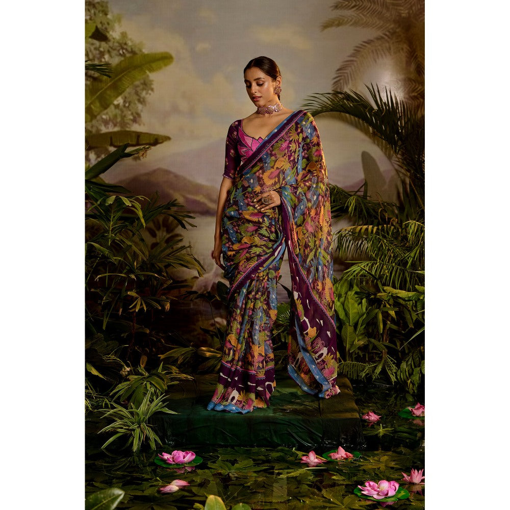 Baise Gaba Samandar Printed Saree with Unstitched Blouse
