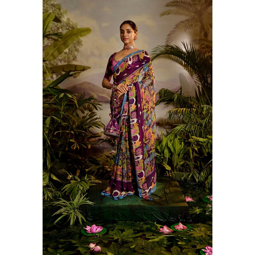 Baise Gaba Samandar Printed Saree with Unstitched Blouse