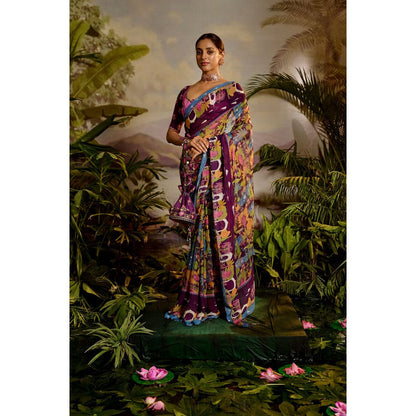 Baise Gaba Samandar Printed Saree with Unstitched Blouse