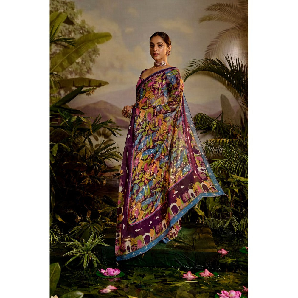 Baise Gaba Samandar Pre-Draped Saree with Stitched Blouse