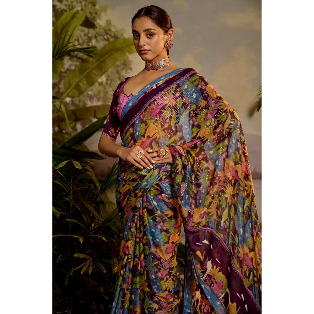 Baise Gaba Samandar Pre-Draped Saree with Stitched Blouse