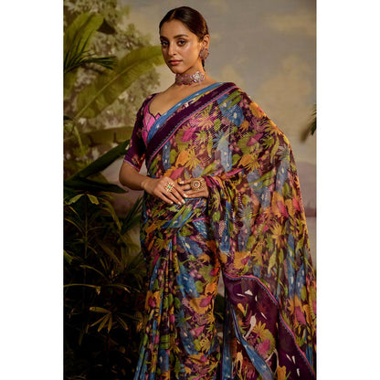 Baise Gaba Samandar Pre-Draped Saree with Stitched Blouse