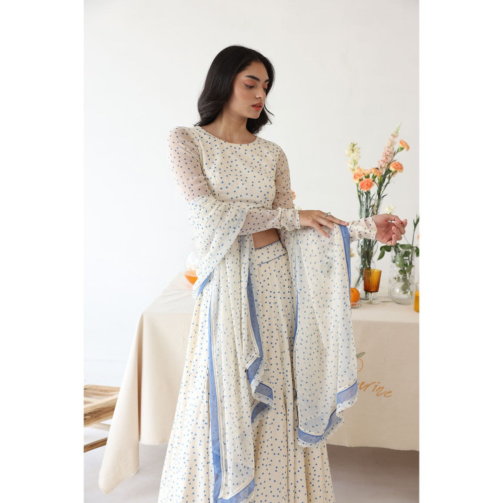 Baise Gaba Petal Lehenga Top with Dupatta (Set of 3)