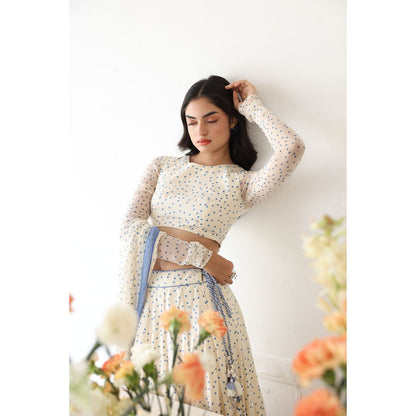 Baise Gaba Petal Lehenga Top with Dupatta (Set of 3)