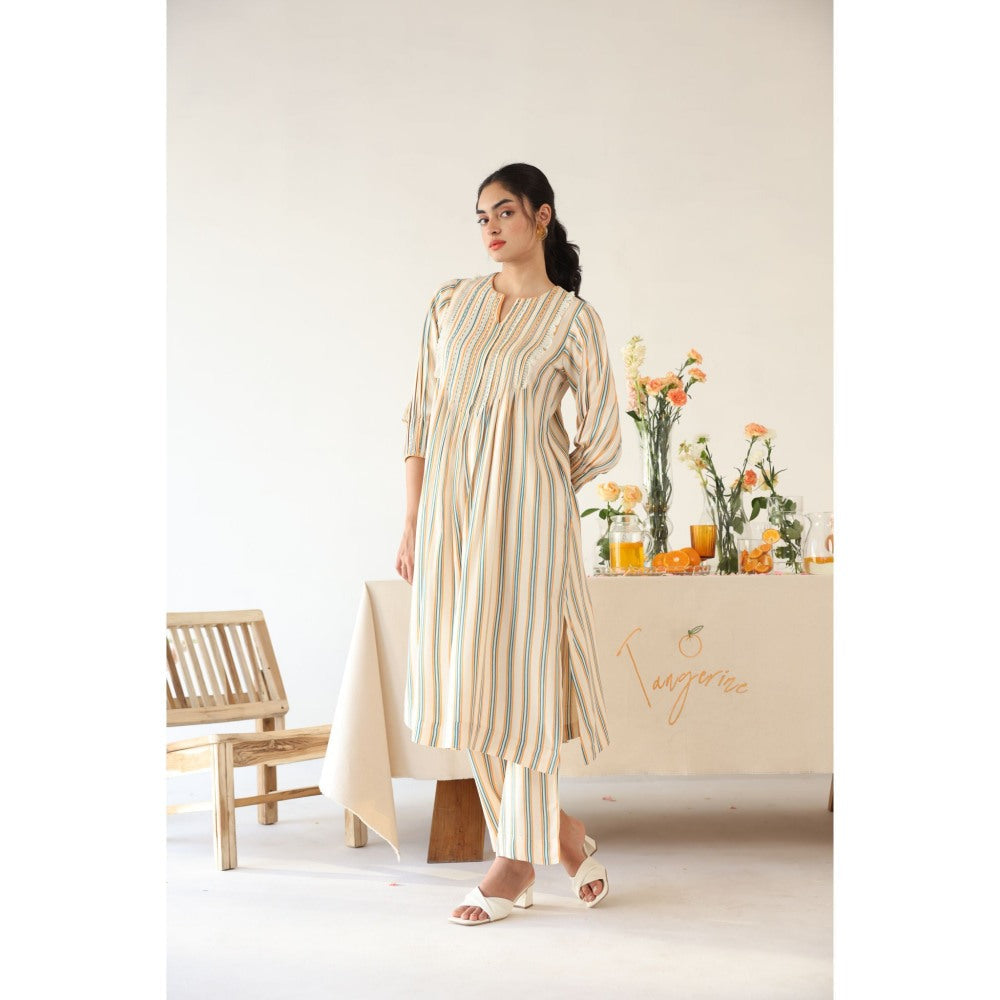 Baise Gaba Sepia Stripe Printed Kurta with Pant (Set of 2)