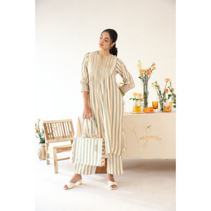 Baise Gaba Sepia Stripe Printed Kurta with Pant (Set of 2)