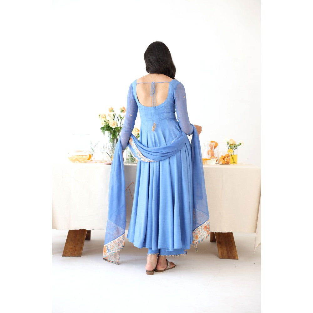 Baise Gaba Blue Floral Printed Lagoon Dupatta