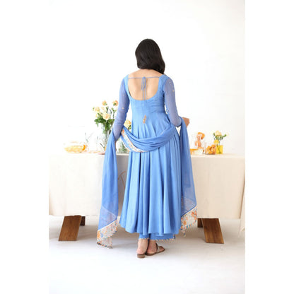 Baise Gaba Blue Floral Printed Lagoon Dupatta