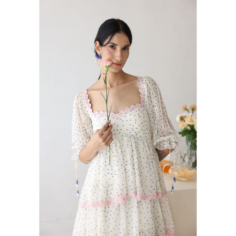 Baise Gaba Off White Polka Dots Lush Midi Dress
