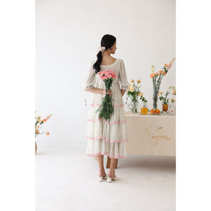 Baise Gaba Off White Polka Dots Lush Midi Dress
