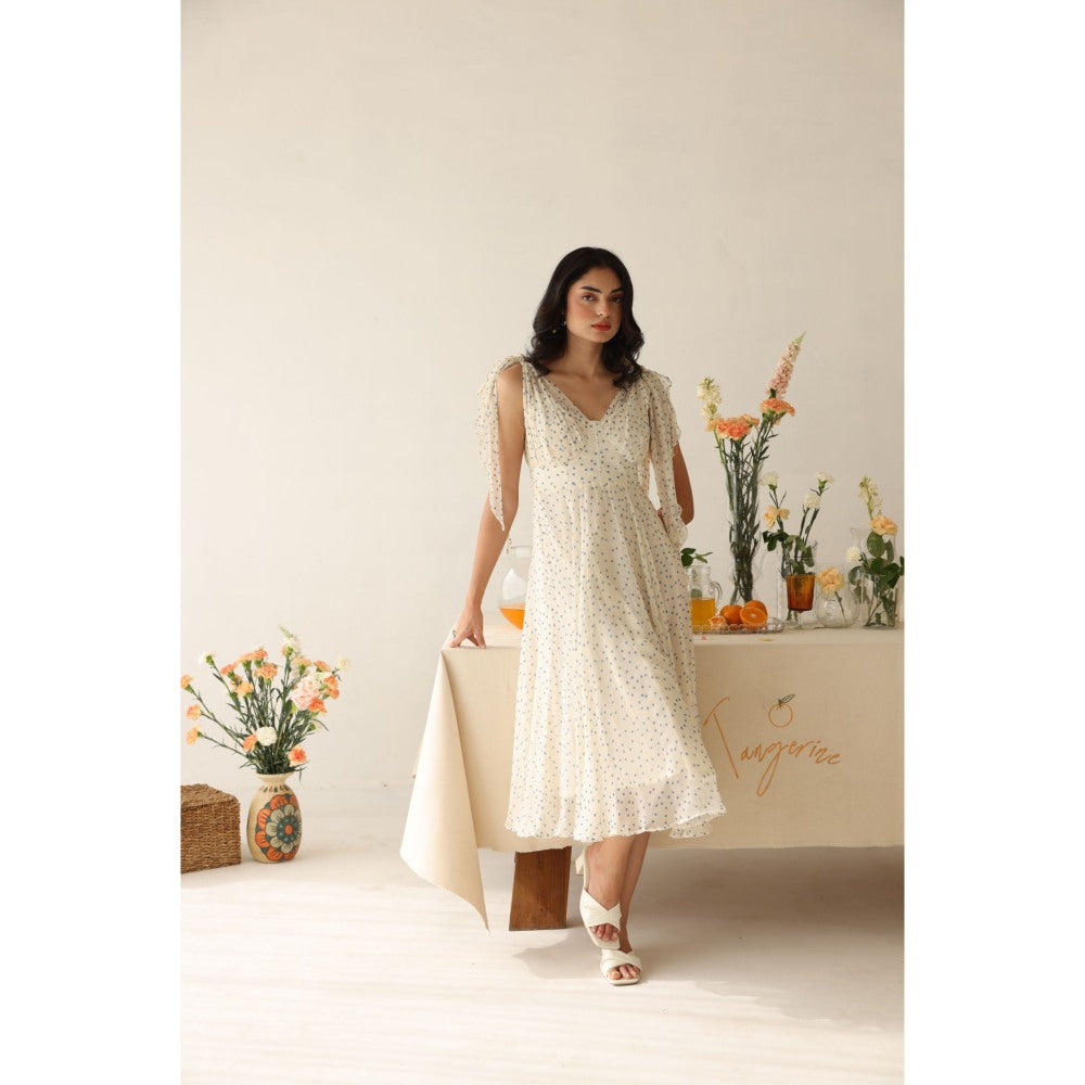 Baise Gaba Off White Polka Dots Melody Midi Dress