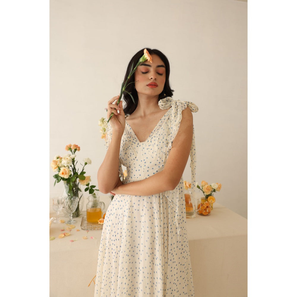 Baise Gaba Off White Polka Dots Melody Midi Dress