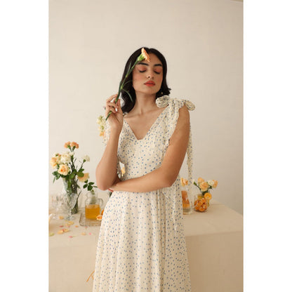 Baise Gaba Off White Polka Dots Melody Midi Dress