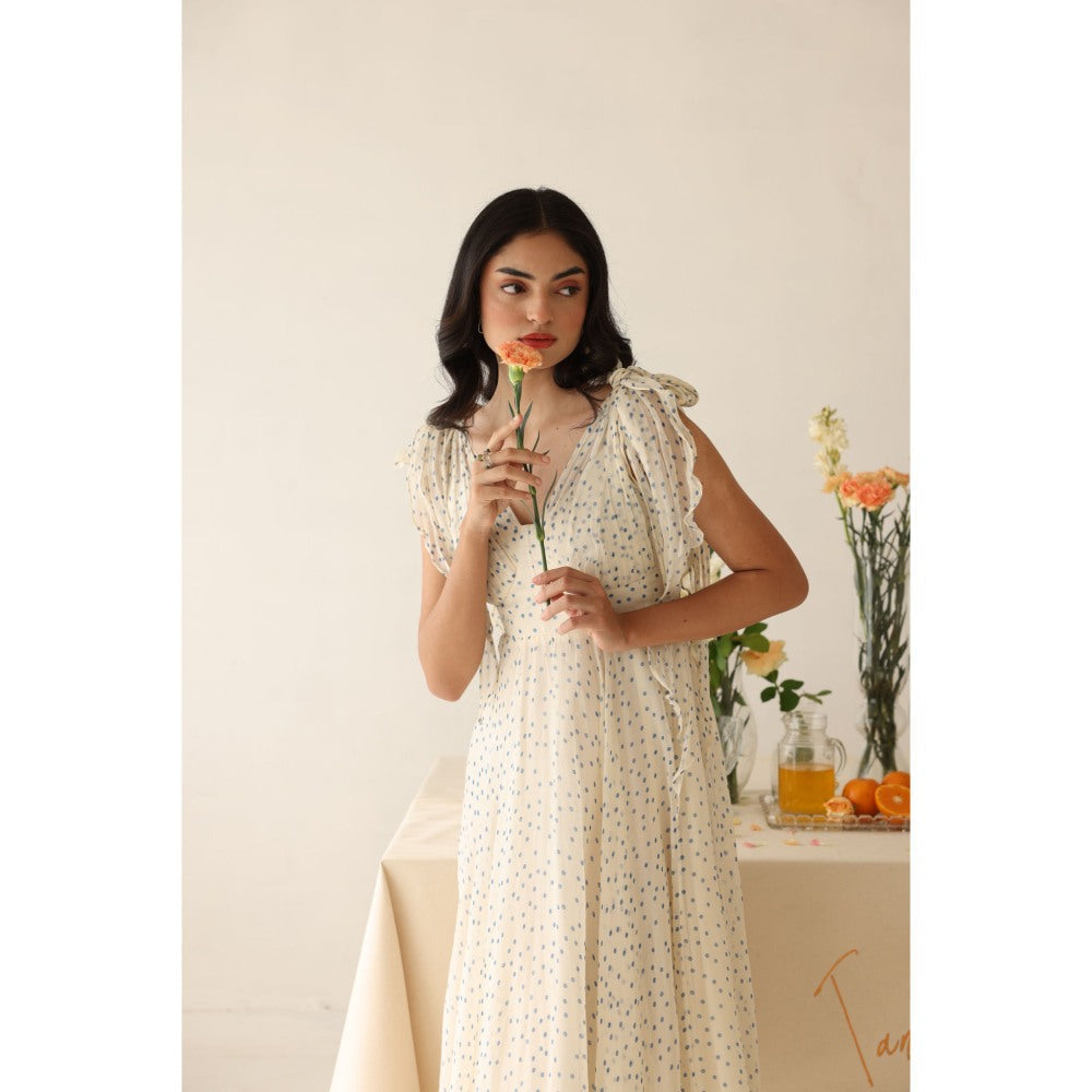 Baise Gaba Off White Polka Dots Melody Midi Dress