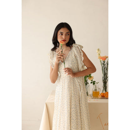 Baise Gaba Off White Polka Dots Melody Midi Dress