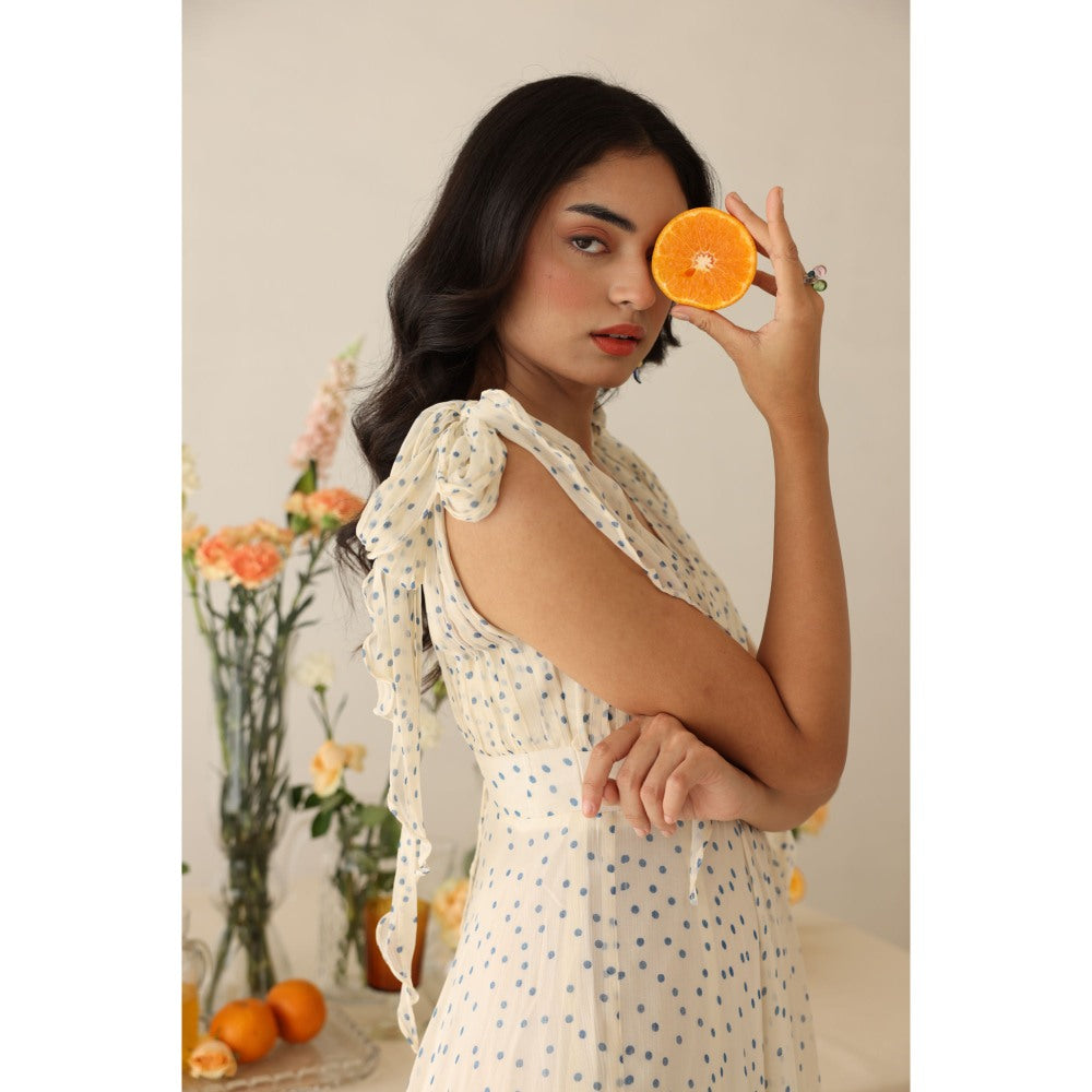Baise Gaba Off White Polka Dots Melody Midi Dress