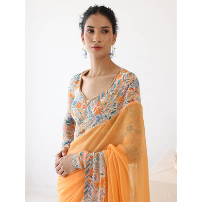 Baise Gaba Tangelo Orange Saree with Unstitched Blouse