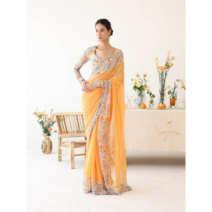 Baise Gaba Tangelo Orange Saree with Stitched Blouse