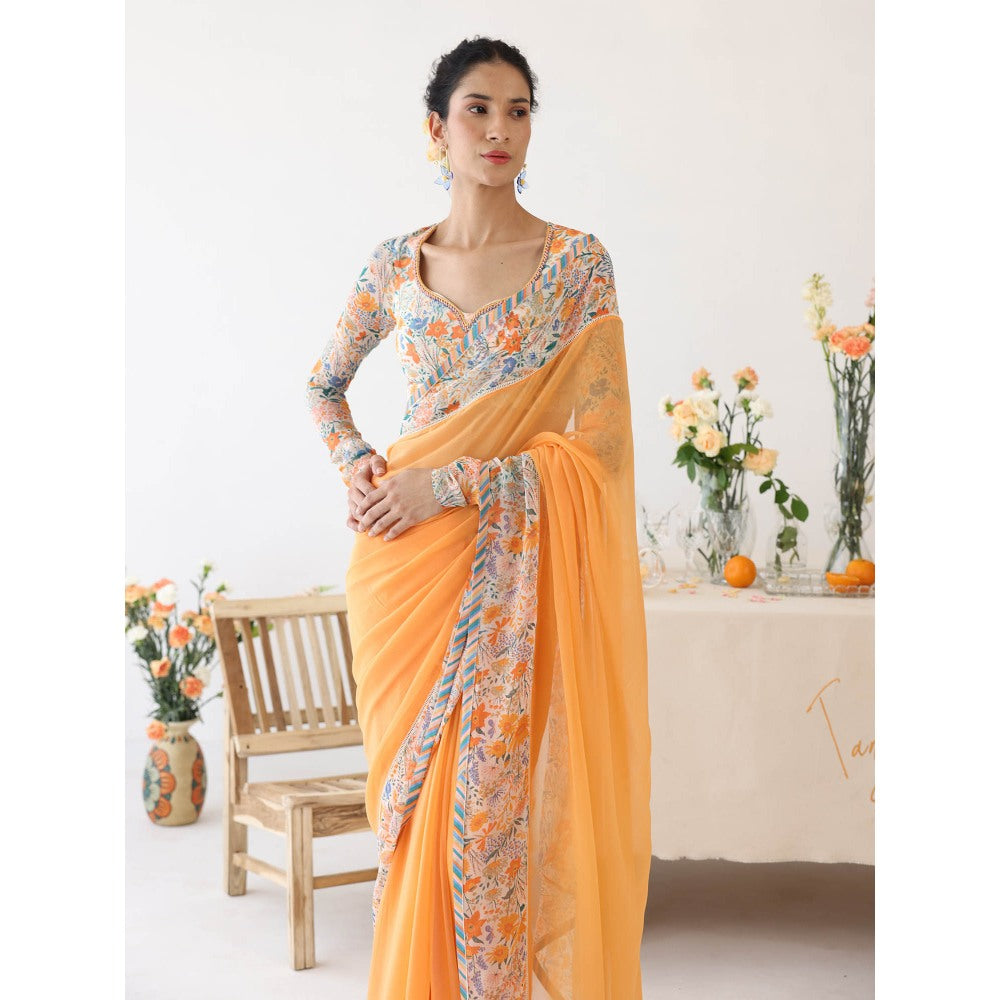 Baise Gaba Tangelo Orange Saree with Stitched Blouse
