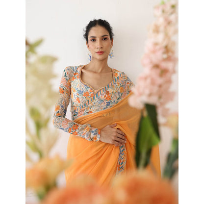 Baise Gaba Tangelo Orange Saree with Stitched Blouse