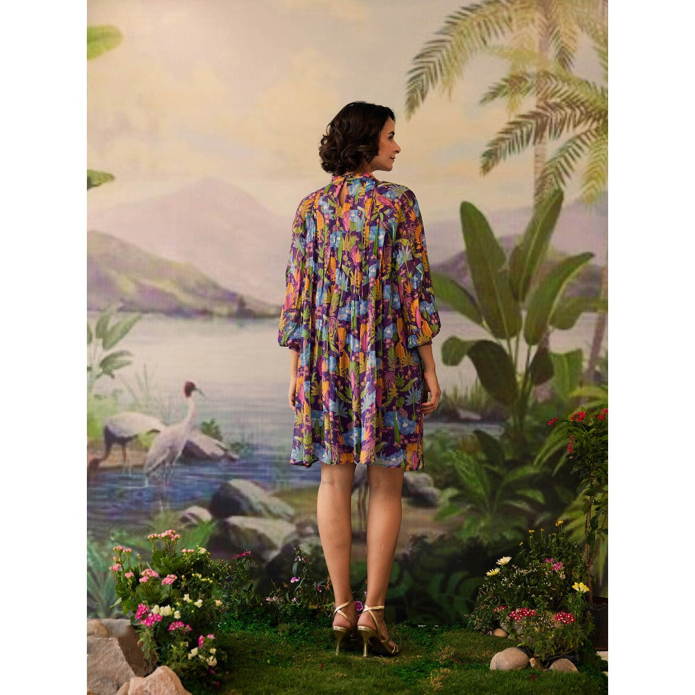 Baise Gaba Purple Floral Printed Niral Knee Length Dress